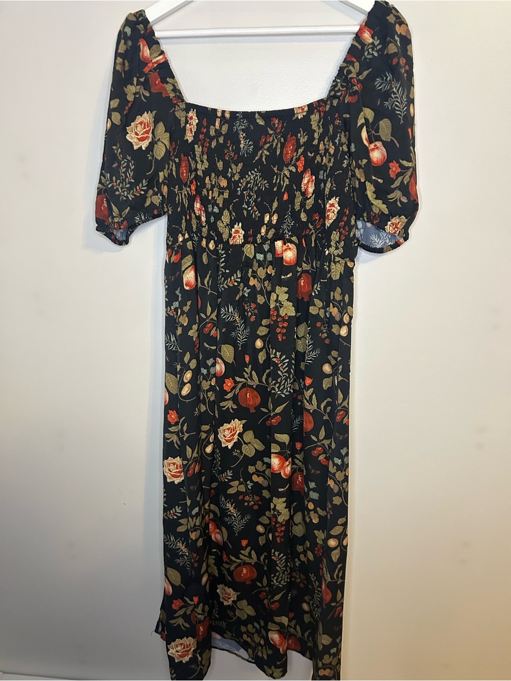 Cider Fruit Square Neck Puff Sleeve Midi Dress Curve & Plus NEW Multicolor - Picture 7 of 13